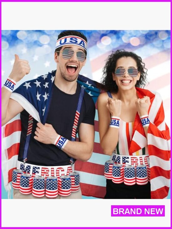 Patriotic Fanny Pack Set with Suspenders Glasses Headband Wristband 4th of July